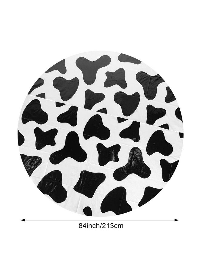 Oudain 6 Pcs 84'' Cow Tablecloth Round Tablecloth Plastic Washable Table Cloth Disposable Stain Resistant Table Cover for Picnic Camping Party Xmas Kitchen Dining Table(Black, Simple Style, 6 Pcs) - Image 2
