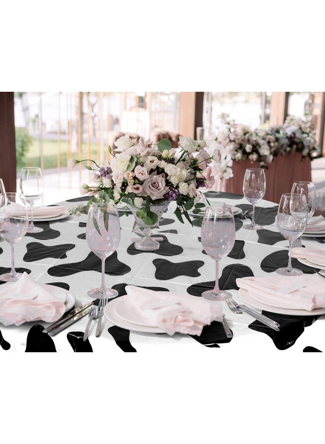 Oudain 6 Pcs 84'' Cow Tablecloth Round Tablecloth Plastic Washable Table Cloth Disposable Stain Resistant Table Cover for Picnic Camping Party Xmas Kitchen Dining Table(Black, Simple Style, 6 Pcs) - Image 4