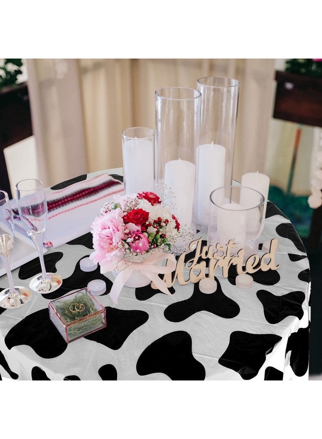 Oudain 6 Pcs 84'' Cow Tablecloth Round Tablecloth Plastic Washable Table Cloth Disposable Stain Resistant Table Cover for Picnic Camping Party Xmas Kitchen Dining Table(Black, Simple Style, 6 Pcs) - Image 5