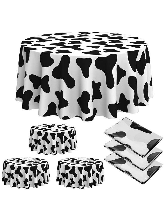 Oudain 6 Pcs 84'' Cow Tablecloth Round Tablecloth Plastic Washable Table Cloth Disposable Stain Resistant Table Cover for Picnic Camping Party Xmas Kitchen Dining Table(Black, Simple Style, 6 Pcs) - Image 1