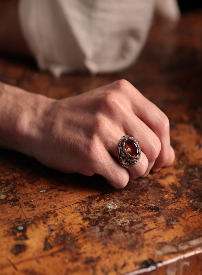 Alpha Rock Genuine Solid 925 Sterling Silver Accented with Bronze and Stone, Authentic Vintage Turkish Ottoman Style Ring for Men, 11, Sterling Silver, simulated alexandrite - Image 3