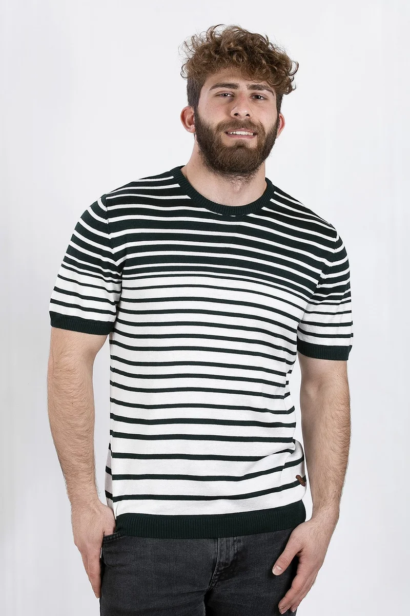 الكسندر جاردي Alexander Gardı Crew Neck T-Shirt, Green Striped (Ag504806) White-Green M