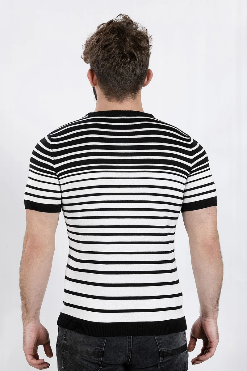 الكسندر جاردي Alexander Gardı Crew Neck T-Shirt, Green Striped (Ag504806) White-Green M
