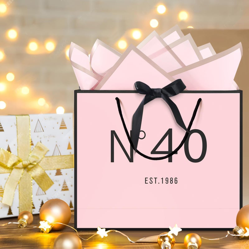 QLSKO 13" Birthday Gift Bag with Card Envelope Sticker Bow Ribbon and Tissue papers for Women Girls Design with Handles,13th-100th (EST.1986 40th, 13" W x 10.5" H x 4.3" D) - Image 5