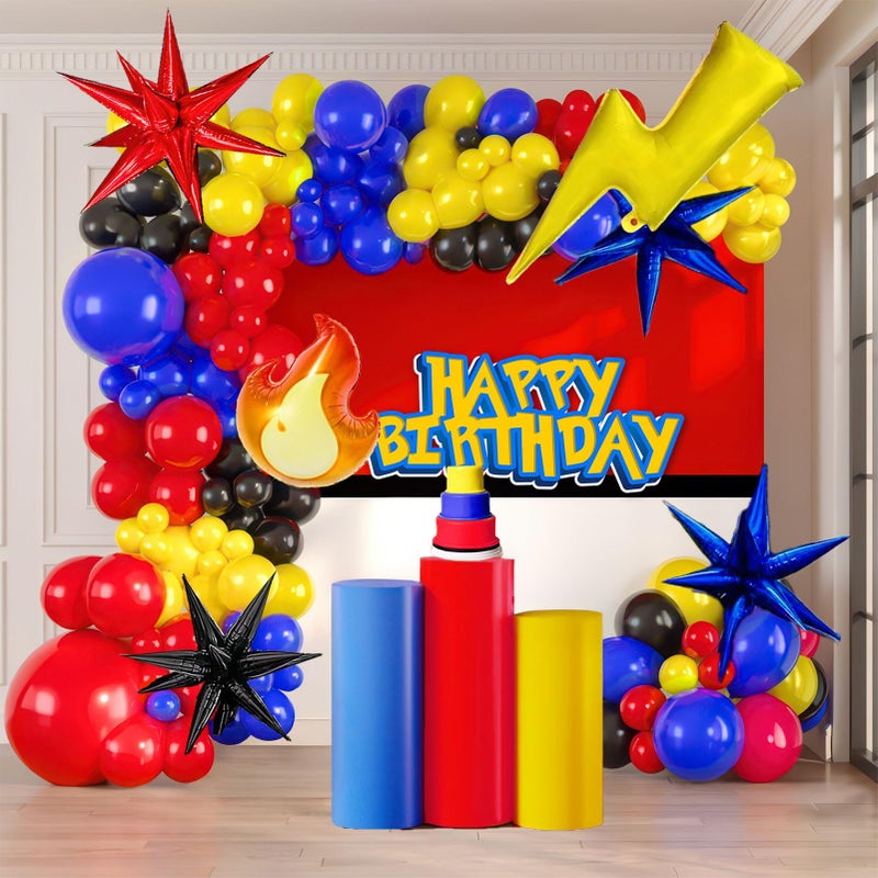 yeewaka Red yellow Blue black balloon garland kit 130pcs with Flash lightining fire Starburst mylar balloons for Cartoon birthday poke theme ball Party decorations - Image 2
