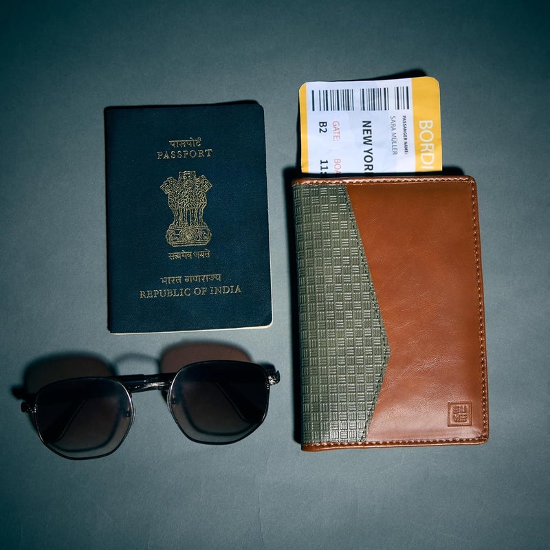 EUME Nova Passport Holder for Men & Women, Rustic Green | Bifold Premium Vegan Leather | 3 Card Slots, 1 Compartment, 1 Pocket | Passport Pouch | Travel Document Organiser | Passport Cover - Image 2