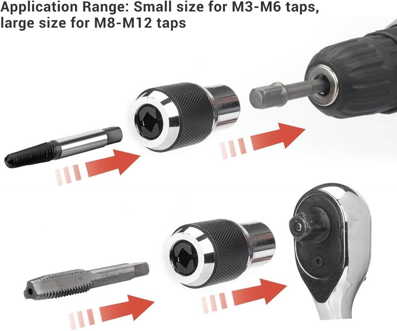 2Pcs Tap Sockets 3/8 Drive Adjustable Socket Set Adapter 6‑1/4in 1/4in‑1/2in for Reamers Screw Extractors with Square Drive Compatibility for Tapping and Threading - Image 3