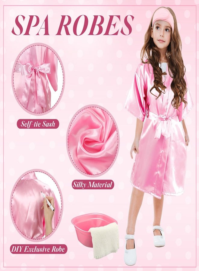 Bunnycool 24 Pcs Kids Spa Party Supplies Includes 6 Spa Party Robes 6 Basins 6 Makeup Headband 6 Towels for Sleepover Bath (Pink) - Image 3