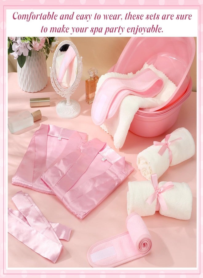 Bunnycool 24 Pcs Kids Spa Party Supplies Includes 6 Spa Party Robes 6 Basins 6 Makeup Headband 6 Towels for Sleepover Bath (Pink) - Image 5
