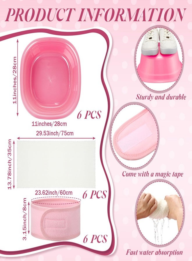 Bunnycool 24 Pcs Kids Spa Party Supplies Includes 6 Spa Party Robes 6 Basins 6 Makeup Headband 6 Towels for Sleepover Bath (Pink) - Image 4