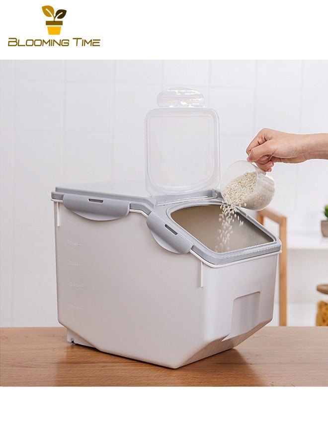BLOOMING TIME Kitchen Household Rice Bucket 10kg, Plastic Rice Storage Box 20kg Sealed Rice Cylinder, Insect-proof and Moisture-proof Thickened Flour Bucket, Kitchen Plastic Thickened 10kg Rice Cylinder, Flour and Grain Storage Boxes - Image 1