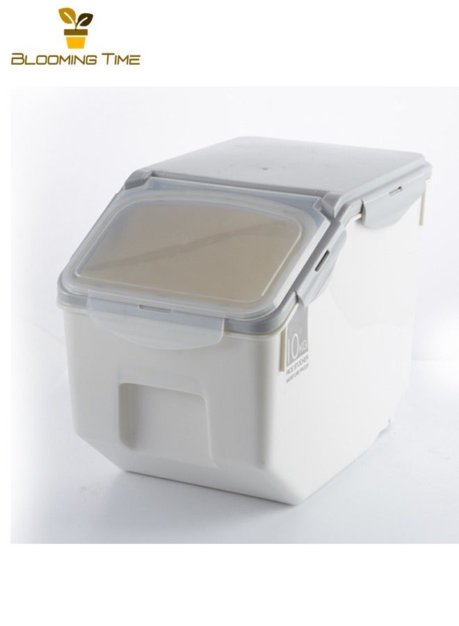 BLOOMING TIME Kitchen Household Rice Bucket 10kg, Plastic Rice Storage Box 20kg Sealed Rice Cylinder, Insect-proof and Moisture-proof Thickened Flour Bucket, Kitchen Plastic Thickened 10kg Rice Cylinder, Flour and Grain Storage Boxes - Image 2