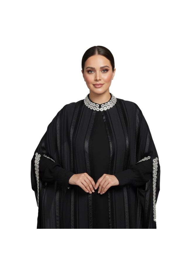 Smoky Egypt Solitaire Maxi Cape Abaya - Black - Image 3