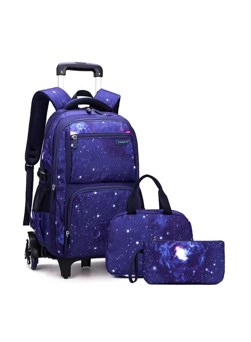 Huitich Galaxy Print 3-in-1 Trolley School Backpack Set with Lunch Bag & Pencil Case â€“ Durable Rolling School Bag - Image 1