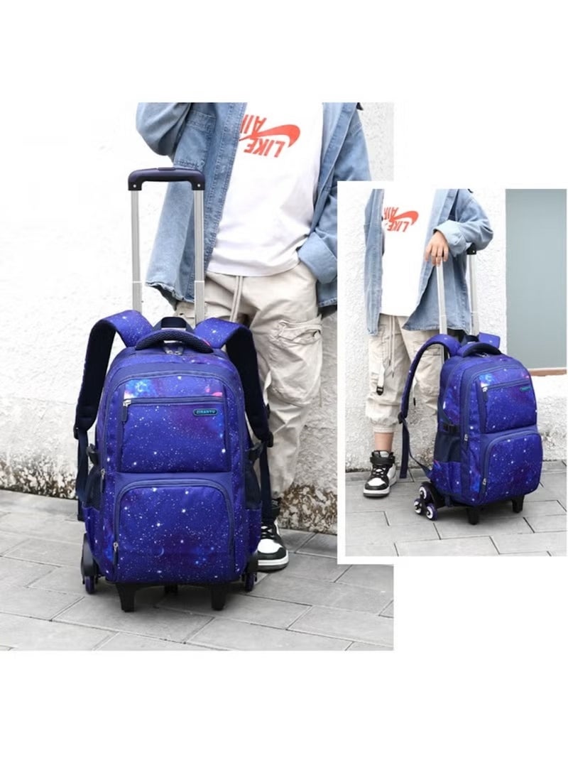 Huitich Galaxy Print 3-in-1 Trolley School Backpack Set with Lunch Bag & Pencil Case â€“ Durable Rolling School Bag - Image 3
