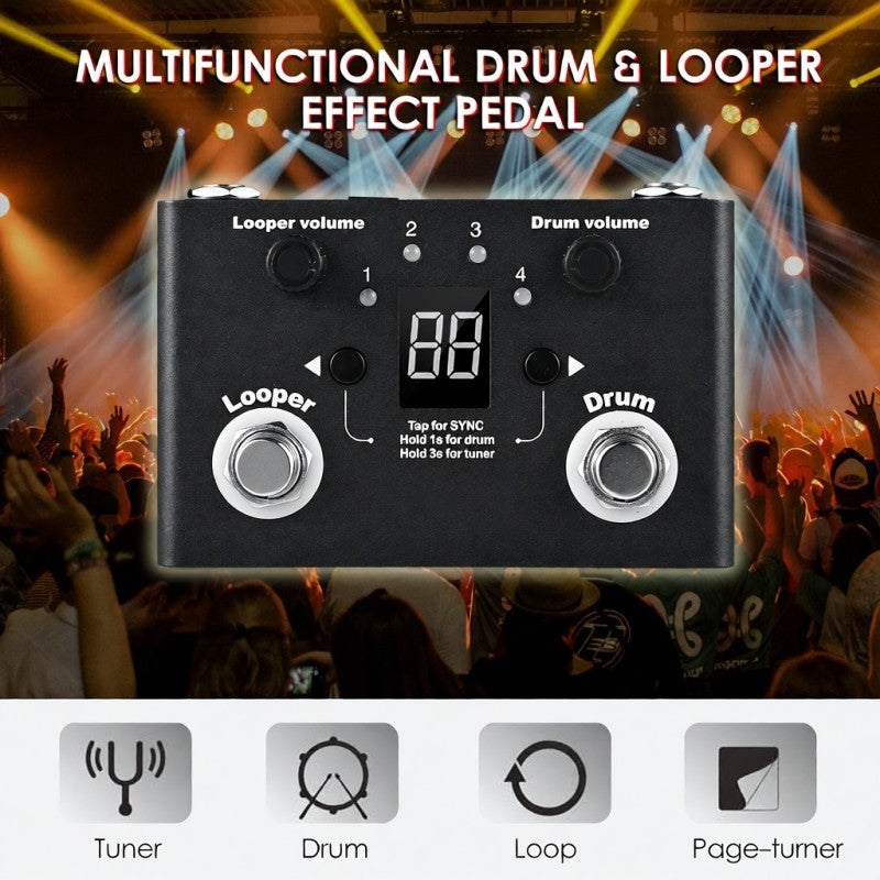 KOKKO Multifunctional Drum & Looper Effect Pedal Tuner BT Page-Turner Phrase Loop Recording Drum Machine Effect Compact Pedal Portable Musical Instrument Effect Pedal Digital Tuner - Image 4