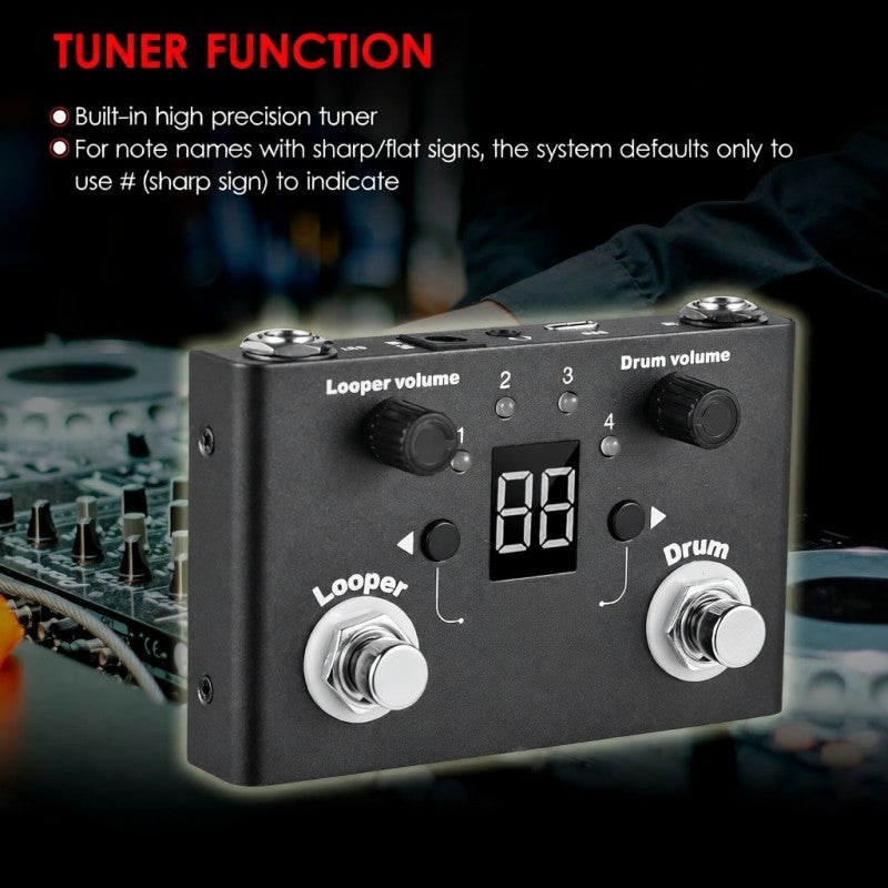 KOKKO Multifunctional Drum & Looper Effect Pedal Tuner BT Page-Turner Phrase Loop Recording Drum Machine Effect Compact Pedal Portable Musical Instrument Effect Pedal Digital Tuner - Image 2
