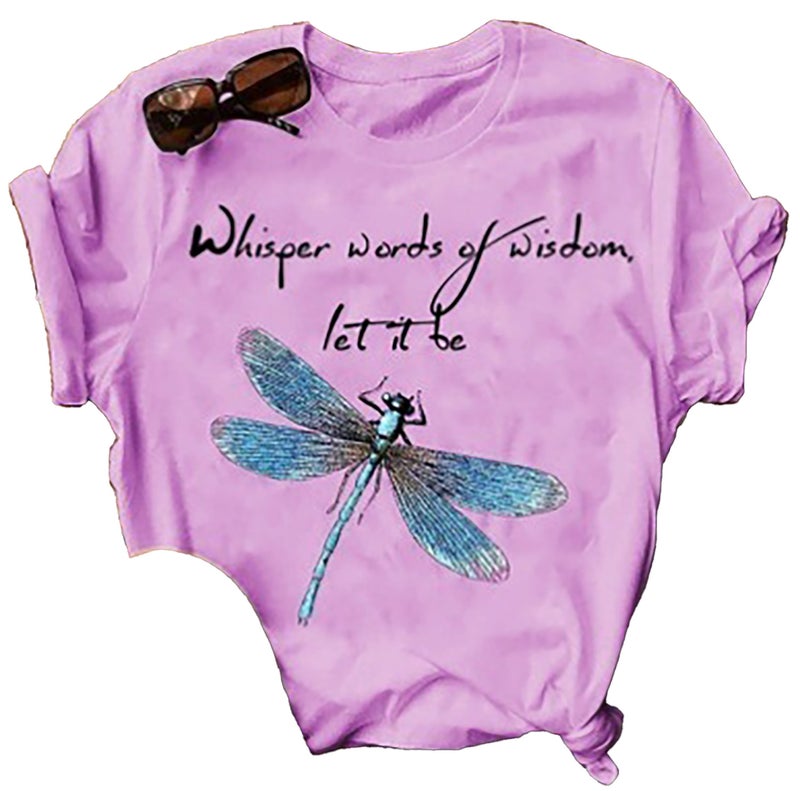 2020 Fashion AliExpress eaby Dragonfly Print Short Sleeve T-Shirt WISH Short Sleeve EBAYeabyebay Purple XH1227 5 XXL - Image 1