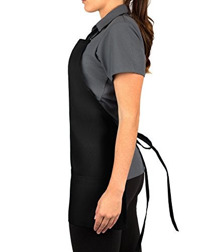 KNG Black 3 Pocket Adjustable Bib Apron for Men and Women - Pack of 2 - Image 3