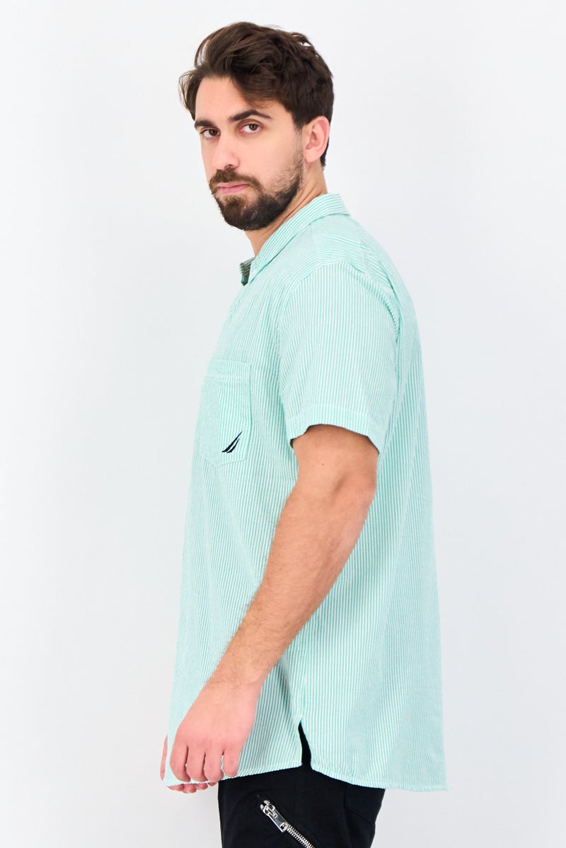 NAUTICA Men Classisc Fit Stripe Short Sleeve Casual Shirt, Mint Green - Image 4