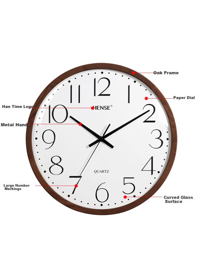 Hense Solid Wood Wall Clock Living Room Home Creative Simple High-end Quartz Clock Hw89 Oak 35cm - Image 4