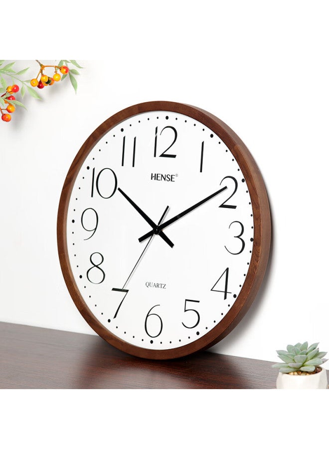Hense Solid Wood Wall Clock Living Room Home Creative Simple High-end Quartz Clock Hw89 Oak 35cm - Image 2