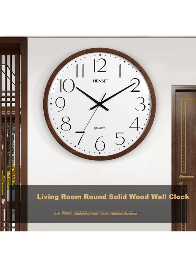 Hense Solid Wood Wall Clock Living Room Home Creative Simple High-end Quartz Clock Hw89 Oak 35cm - Image 1