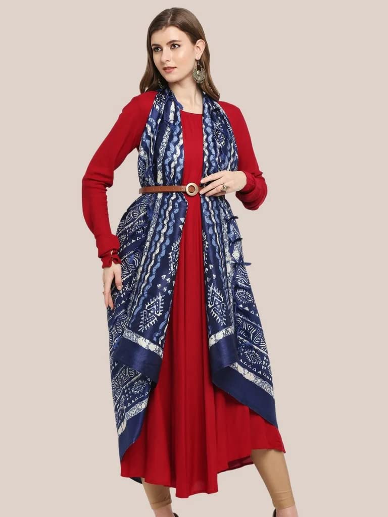 KEMZA Women's Block Printed Cotton Silk Dupatta (Indigo Blue_Free size) - Image 4