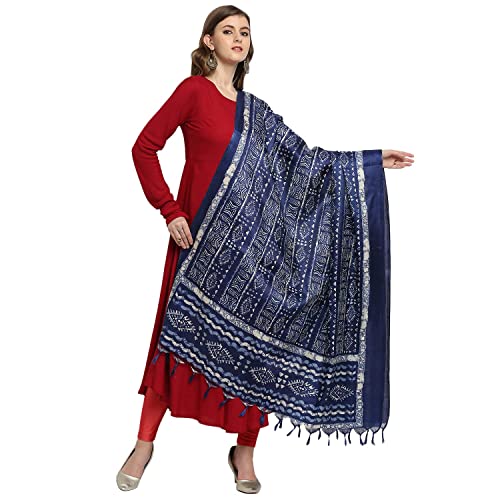 KEMZA Women's Block Printed Cotton Silk Dupatta (Indigo Blue_Free size) - Image 2