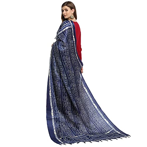 KEMZA Women's Block Printed Cotton Silk Dupatta (Indigo Blue_Free size) - Image 5