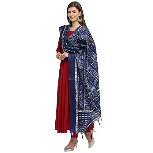 KEMZA Women's Block Printed Cotton Silk Dupatta (Indigo Blue_Free size) - Image 3