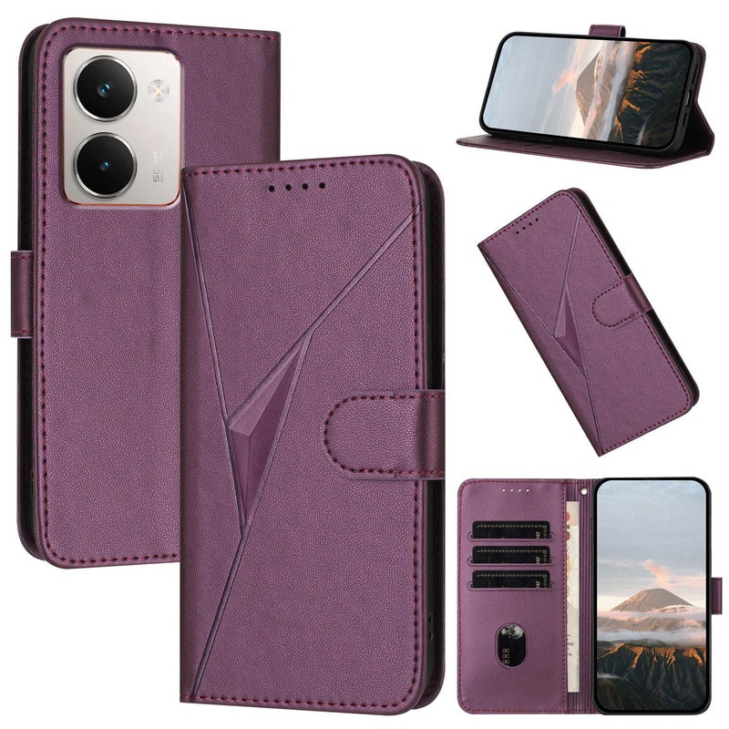 BURAQ Case Cover For Realme P3 Ultra 5G Triangle Pattern Buckle Clasp Leather Phone Case(Dark Purple) - Image 1