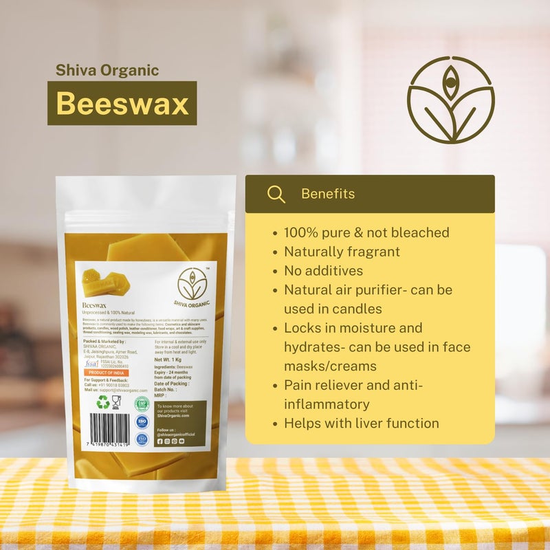 Shiva Organic Shiva Organic Beeswax Organic Natural and Pure for Making Lip Balm Wrap Wood Polish and Cosmetics 400 g - Image 2
