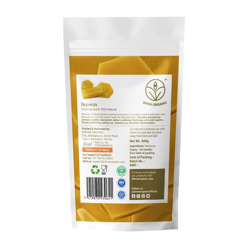 Shiva Organic Shiva Organic Beeswax Organic Natural and Pure for Making Lip Balm Wrap Wood Polish and Cosmetics 400 g - Image 1