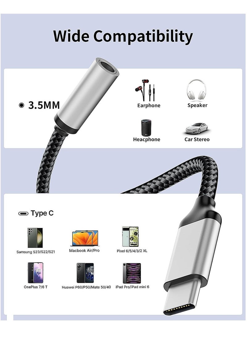 USB C to 3.5mm Audio Headphone Jack Adapter USB Type-c Male to 3.5mm Digital Audio Adapter Cable HiFi DAC Braided Cable Cord for Samsung Galaxy S22 S21 iPhone 15 14 13 iPad MacBook Pixel 5 6 XL - Image 5
