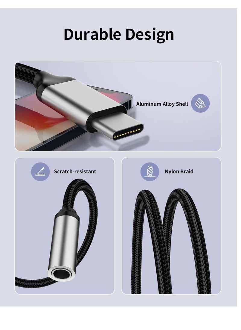 USB C to 3.5mm Audio Headphone Jack Adapter USB Type-c Male to 3.5mm Digital Audio Adapter Cable HiFi DAC Braided Cable Cord for Samsung Galaxy S22 S21 iPhone 15 14 13 iPad MacBook Pixel 5 6 XL - Image 2