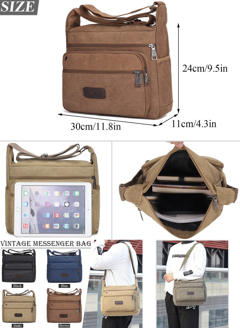 Qiccijoo Qiccijoo Canvas Messenger Bag Shoulder Bag Crossbody Bag for Men or Women Carry Bag Sling Bag Travel Bag for Business Office School Satchel Bags Purse(Brown)  - Image 2