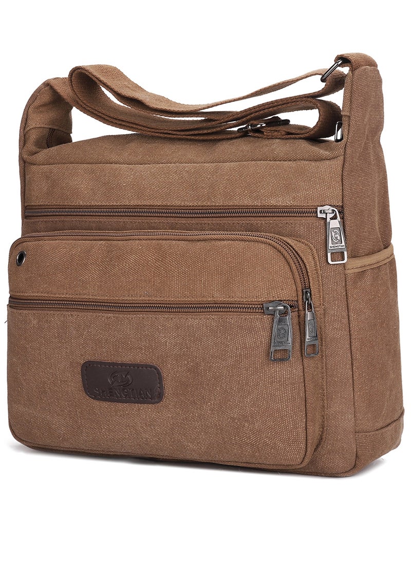 Qiccijoo Qiccijoo Canvas Messenger Bag Shoulder Bag Crossbody Bag for Men or Women Carry Bag Sling Bag Travel Bag for Business Office School Satchel Bags Purse(Brown)  - Image 1
