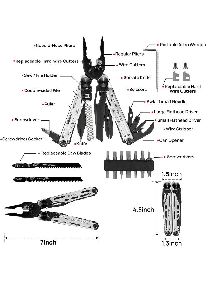 BIBURY Multitools, Multi Tool Foldable Pliers With Upgraded Scissors And Screwdriver Set, Stainless Steel Multitools - Pro, Ideal For Camping, Outdoor, Repairing - Gift For Dad Men - Black  - Image 5