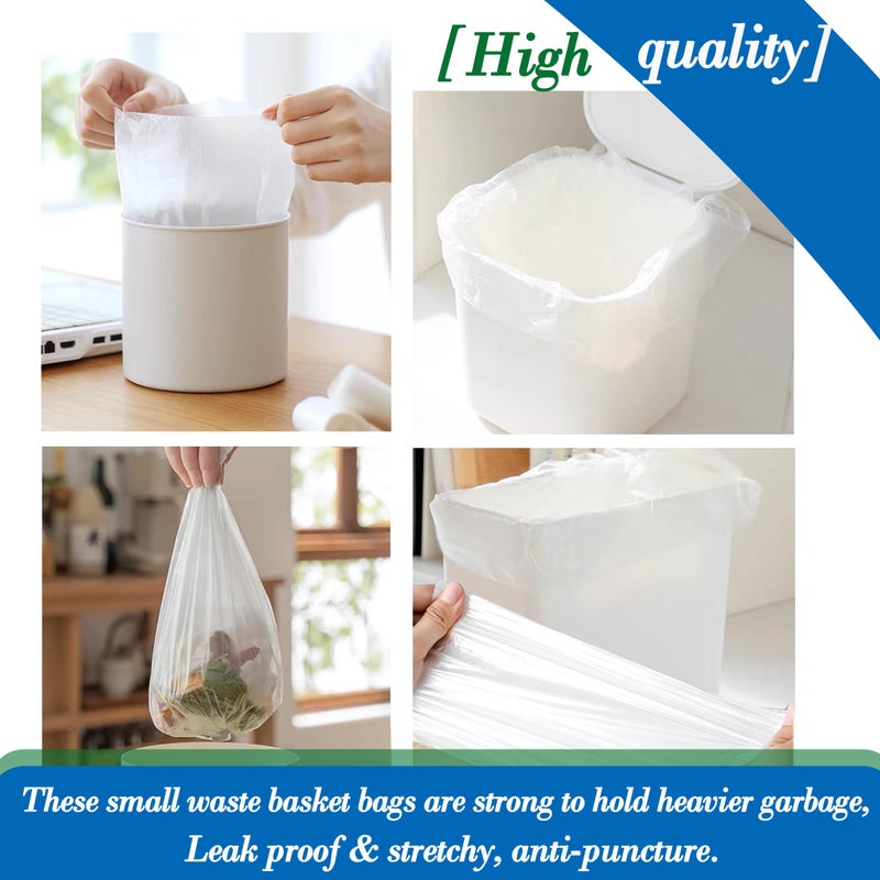 HOMMALY 0.5 Gallon 250 pcs Mini Clear Trash Bags, Tiny Strong Garbage Bags,Small Plastic Bags for Desktop Trash Bin, Tiny Bathroom Trash Can Bin Liners,Mini Bags for Waste Basket Liner,Fit 2 Liters-Clear - Image 5