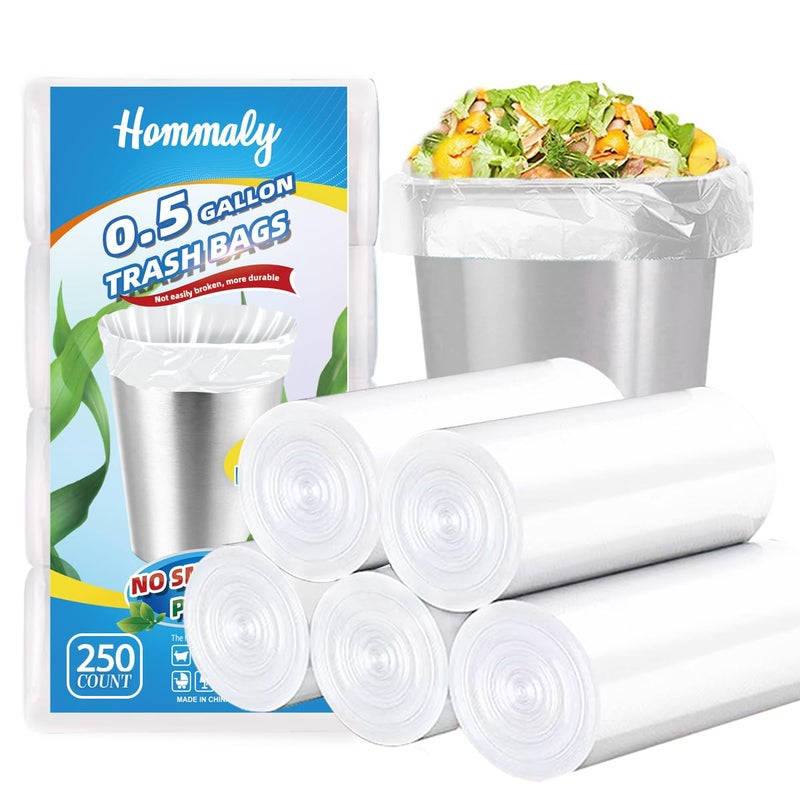 HOMMALY 0.5 Gallon 250 pcs Mini Clear Trash Bags, Tiny Strong Garbage Bags,Small Plastic Bags for Desktop Trash Bin, Tiny Bathroom Trash Can Bin Liners,Mini Bags for Waste Basket Liner,Fit 2 Liters-Clear - Image 1
