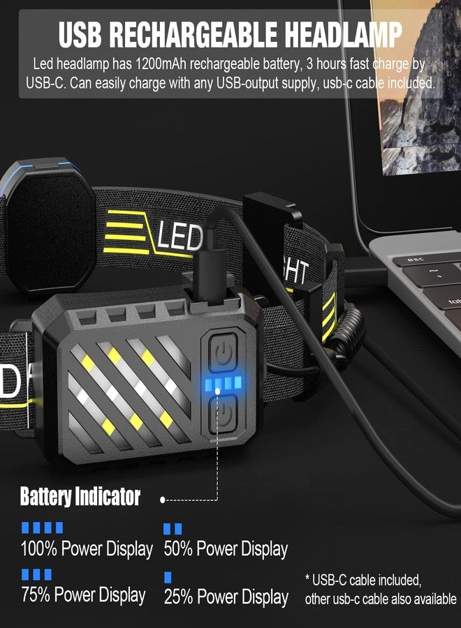 مصباح رأس Spriak LED، بقوة 1000 لومن وشعاع عريض بزاوية 230 درجة، قابل لإعادة الشحن عبر منفذ USB مع ضوء خلفي أحمر، خفيف الوزن ومقاوم للماء، يُعلق على الرأس للتخييم والجري والمشي لمسافات طويلة، مصباح رأس مناسب للخوذة الصلبة - Image 4