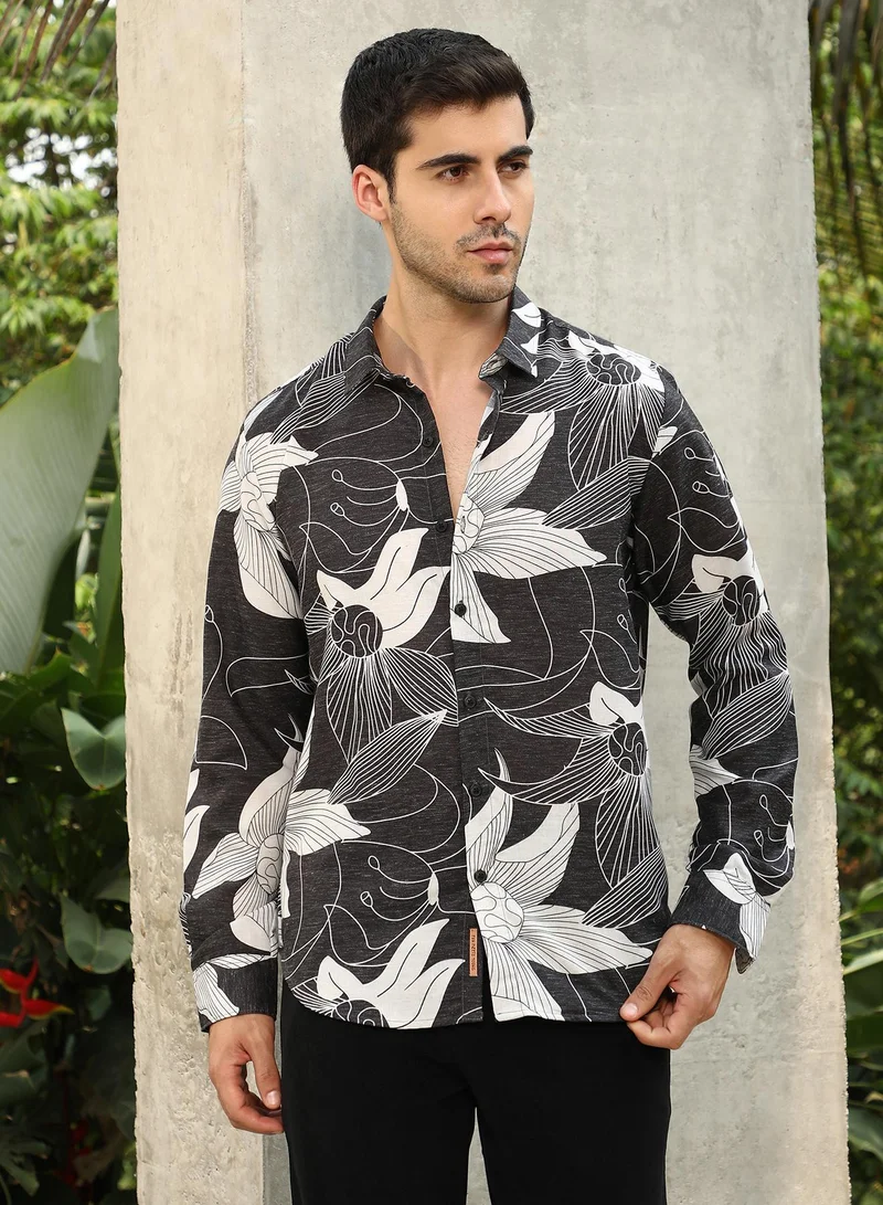 كامبوس سوترا قميص رجالي أسود فحم بنسيج خفيف