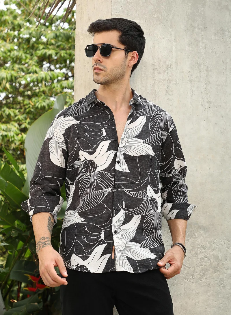 كامبوس سوترا قميص رجالي أسود فحم بنسيج خفيف