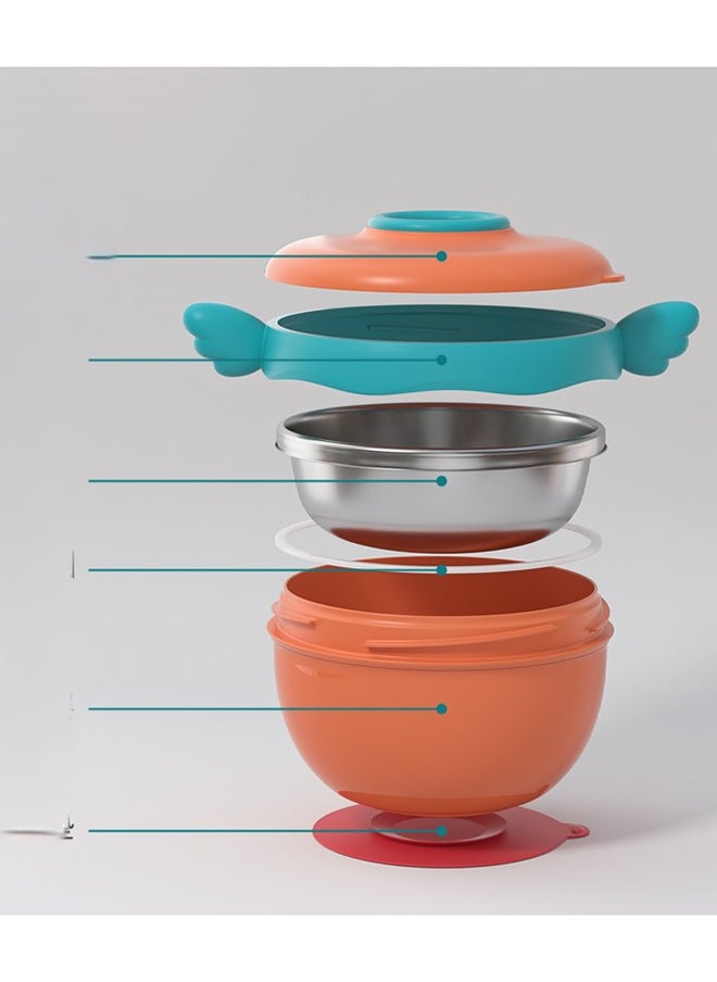 kiddoz - Baby Food Water Warmer Bowl Silicone Stainless Steel Heat Preservation Babe Feeding Water Injection Suction Bowl - Green - Image 1