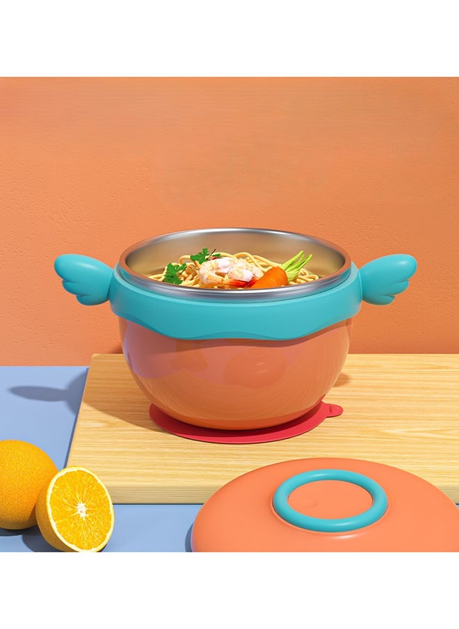 kiddoz - Baby Food Water Warmer Bowl Silicone Stainless Steel Heat Preservation Babe Feeding Water Injection Suction Bowl - Green - Image 1