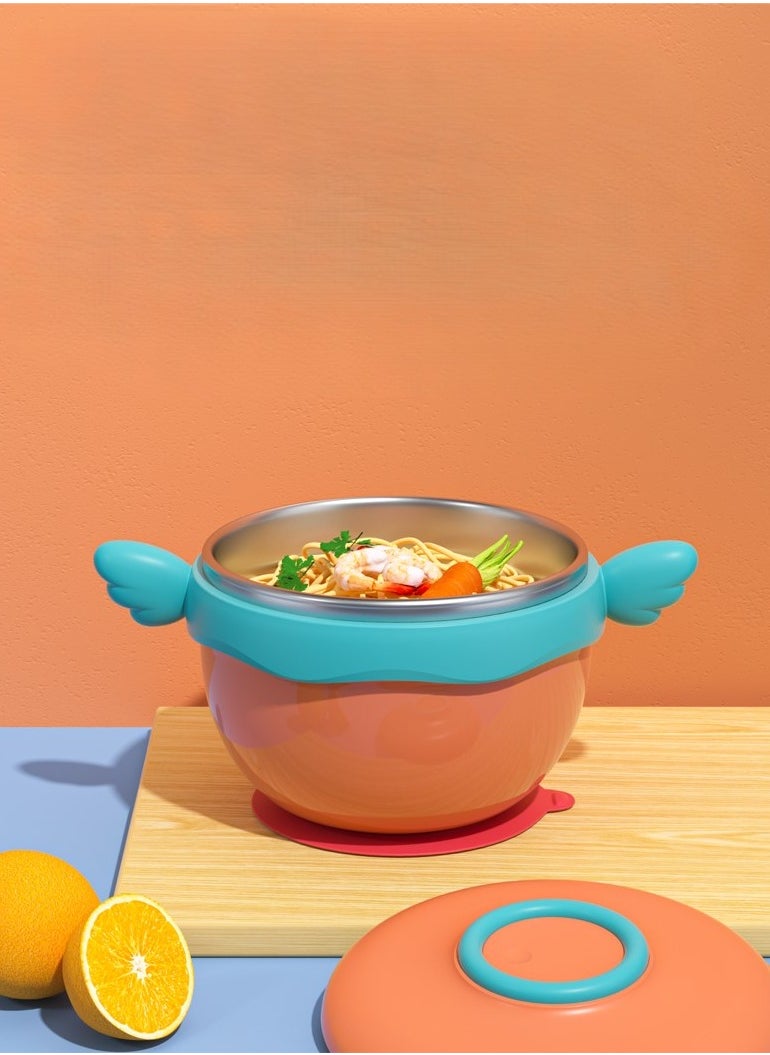 kiddoz - Baby Food Water Warmer Bowl Silicone Stainless Steel Heat Preservation Babe Feeding Water Injection Suction Bowl - Green - Image 1