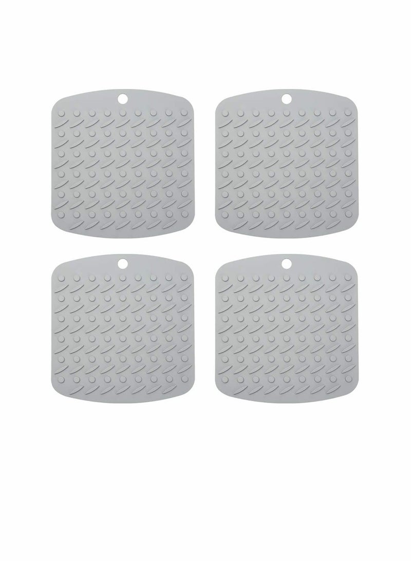 KASTWAVE Silicone Trivet Mat Hot Pot Holders Hot Pads for Kitchen Non-Slip Heat Resistant Jar Opener Spoon Rest Garlic Peeler Potholders 4 Pack 7''x7 Grey Modern Kitchen Tool - Image 1