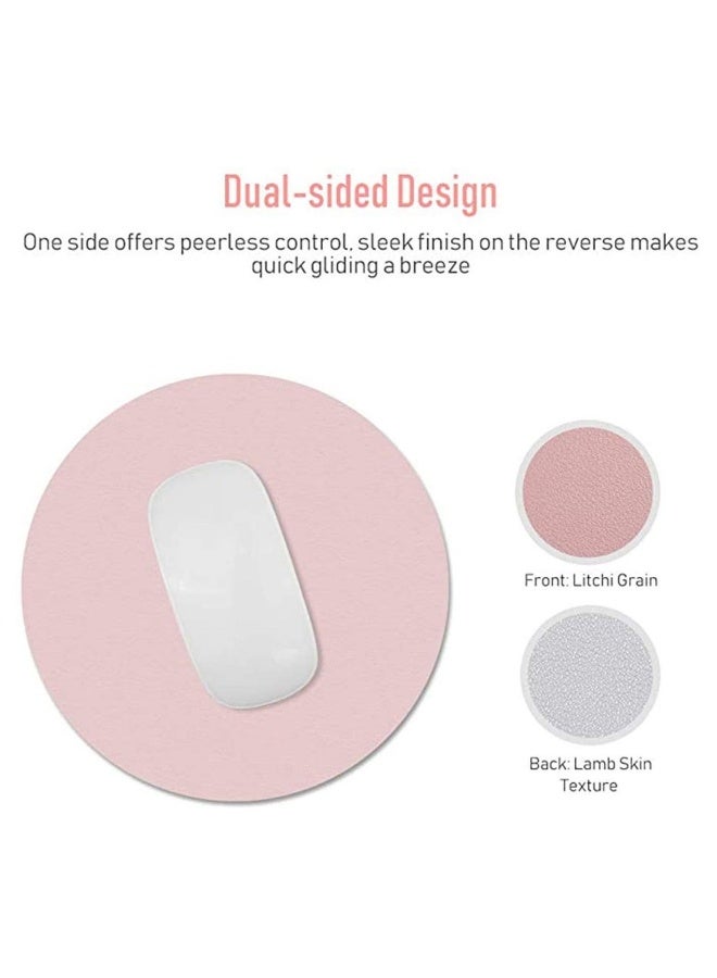 Round Mouse Pad, Environmental Ultra Thin Waterproof Non-Slip PU Leather Dual-Sided Mat, for Computers Home Office Nude Pink - Image 4