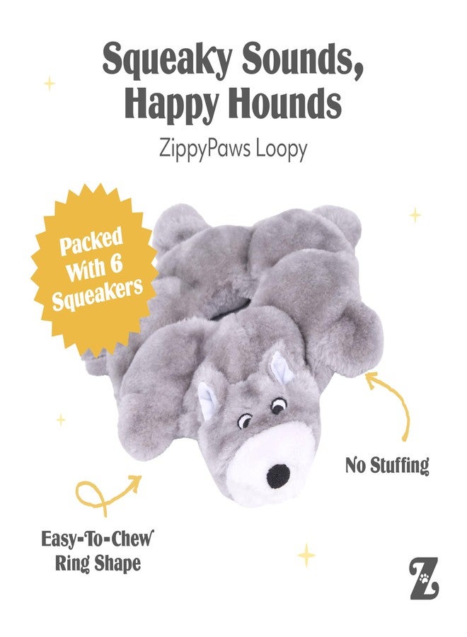 ZippyPaws Loopy - No Stuffing Dog Toys to Keep Them Busy, for Small, Medium, & Large Dogs, Squeaky Pet Toy for Boredom, Unstuffed Chew Toy, Soft Plush Puppy Products, Wolf - 10" - Image 3